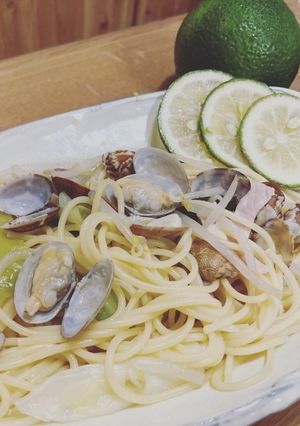 あさりとネギのバター醤油パスタかぼす添え-レシピのメイン写真