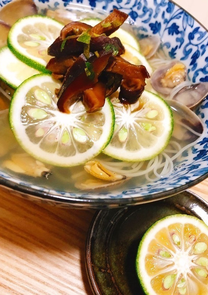 かぼす香るあさりと椎茸出汁のにゅうめん-レシピのメイン写真