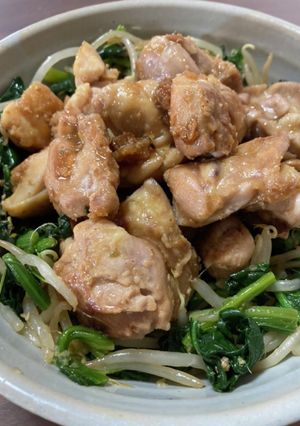 【覚書き】ほうれん草と鶏のゴマ照り焼き-レシピのメイン写真