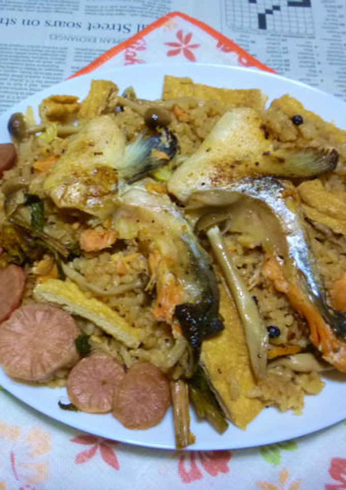 焼き鮭京揚げしめじ炊き込みご飯カフェ丼１-レシピのメイン写真