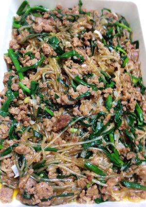 簡単おかず:ひき肉とニラもやし炒め-レシピのメイン写真