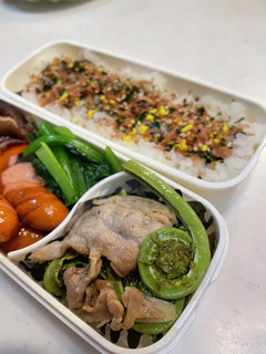 こごみと豚肉炒め弁当-レシピのメイン写真