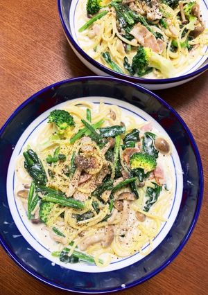 ほうれん草としめじのクリームパスタ-レシピのメイン写真