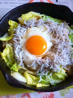 シラスたっぷり白菜焼きうどん目玉焼き載せ-レシピのメイン写真