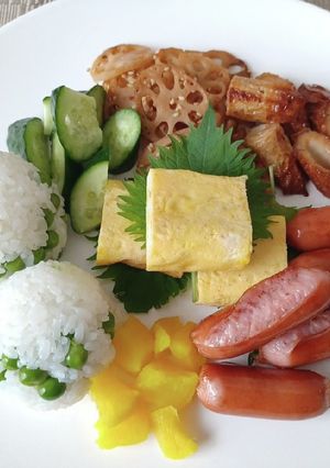 超簡単！豆ごはんおにぎりの和ンプレート！-レシピのメイン写真