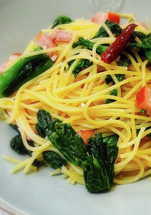 旬の味♡菜の花とベーコンのペペロンチーノ-レシピのメイン写真