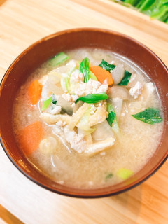 鶏ひき肉と根菜のみそ汁-レシピのメイン写真