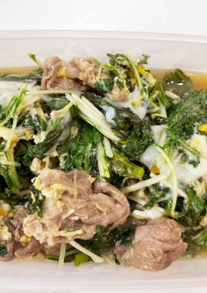 水菜と春菊と豚肉の卵とじ-レシピのメイン写真