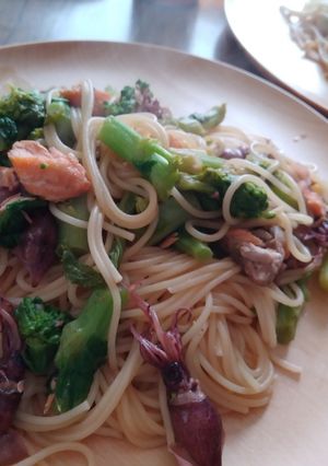ホタルイカとサーモンの春のスパゲッティ-レシピのメイン写真