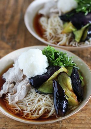 豚しゃぶとナスのぶっかけそうめん-レシピのメイン写真