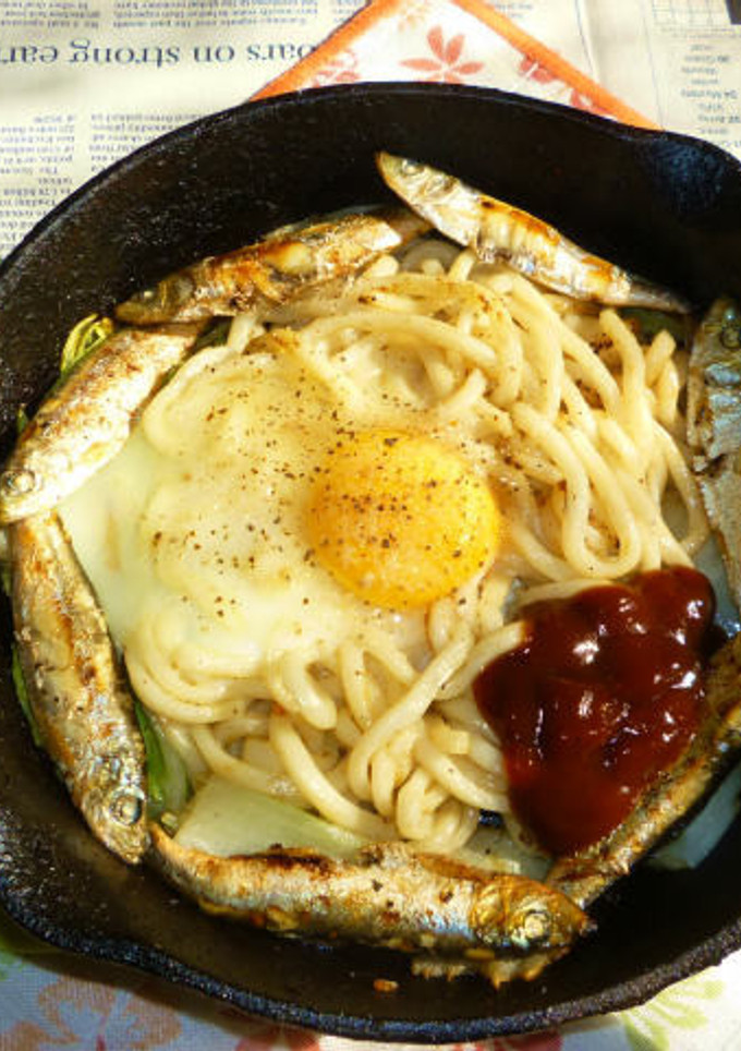 小いわし･白菜の月見焼きうどん-レシピのメイン写真