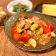 夏野菜と鶏肉の旨辛餡かけ