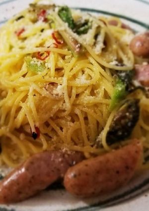 蕗の薹と粗挽きソーセージのペペロンチーノ-レシピのメイン写真
