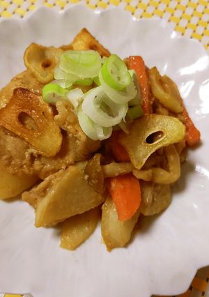 ご飯がススム！豚肉と根菜のごま味噌炒め-レシピのメイン写真