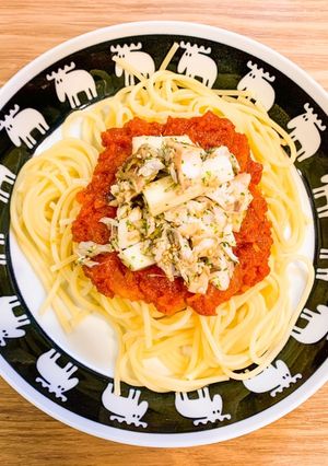 鯖と長芋のトマトソースパスタ-レシピのメイン写真