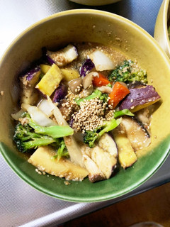 根菜茄子肉無し洋風甘辛炒め味温野菜サラダ-レシピのメイン写真