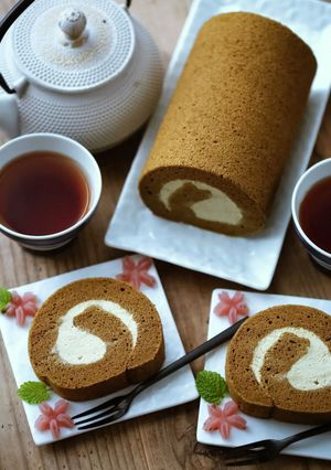 ほうじ茶シフォン♡ロールケーキ-レシピのメイン写真