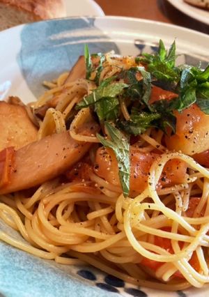 【お昼ご飯】ナスとトマトの塩パスタ-レシピのメイン写真