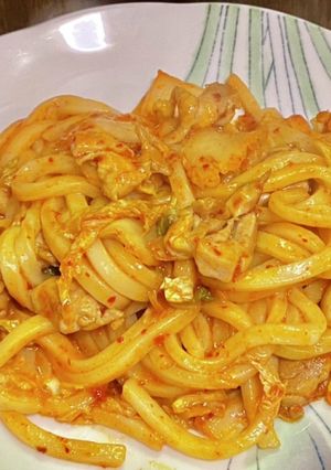 鶏もも肉と白菜キムチの焼きうどん-レシピのメイン写真