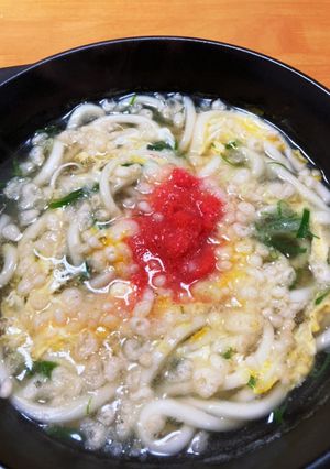 トロっと玉子とじうどんにタラコトッピング-レシピのメイン写真