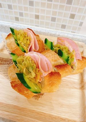 カレー風味キャベツのハムサンドバゲット-レシピのメイン写真