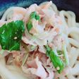 簡単♡豚しゃぶ梅肉生姜和えオンザうどん