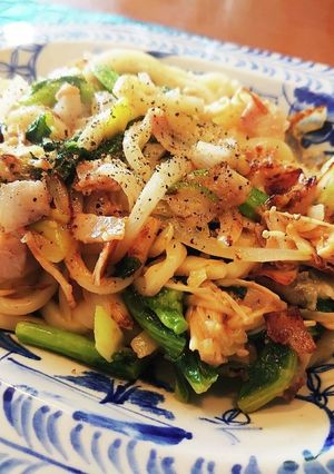 【簡単お昼・春の味】菜花の塩麹焼うどん-レシピのメイン写真
