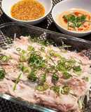 豚バラともやし豆苗の重ねレンジ蒸ししゃぶ