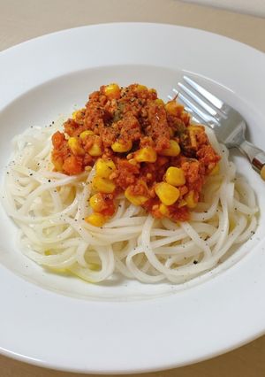 つや姫めんのミートパスタ-レシピのメイン写真