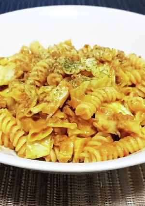 超簡単!キャベツとパスタのキーマカレー風-レシピのメイン写真
