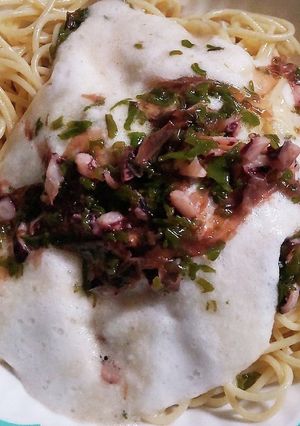 めかぶ&赤イカ下足の山かけパスタ-レシピのメイン写真