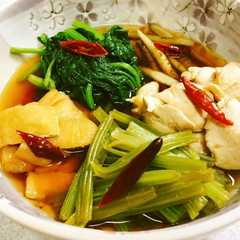 A picture of 八尾若ごぼうとササミの煮びたし、含め煮.