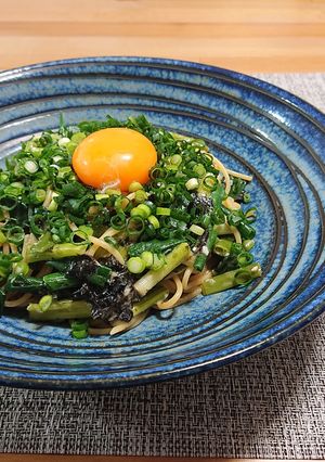 ワンパンレシピ⭐釜玉風ねぎパスタ-レシピのメイン写真