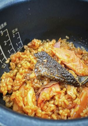 鮭と葱&ニンニク入り若玄米炊き込みご飯-レシピのメイン写真