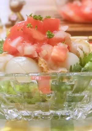 ベビーホタテのトマト亜麻仁油ドレッシング-レシピのメイン写真