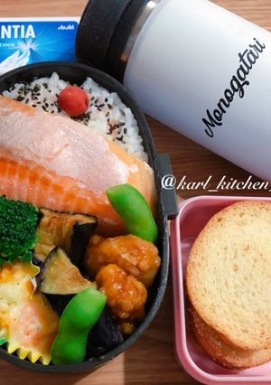 簡単シーフードグラタン入り焼き鮭弁当覚書-レシピのメイン写真