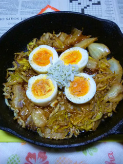 しらす白菜のケイジャンソース炒め+ゆで卵-レシピのメイン写真