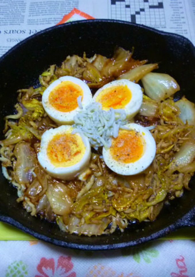 しらす白菜のケイジャンソース炒め＋ゆで卵-レシピのメイン写真