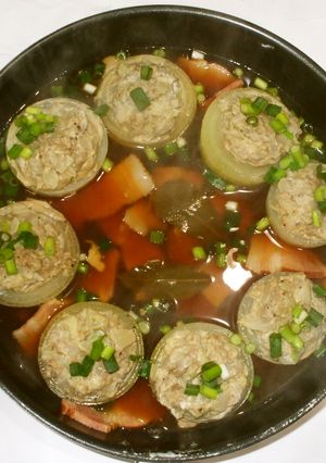 玉ねぎ肉詰め中華煮♪簡単ストレス漢方薬膳-レシピのメイン写真