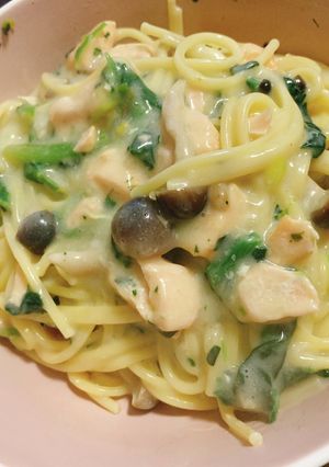 ワンパン！鮭とほうれん草のクリームパスタ-レシピのメイン写真