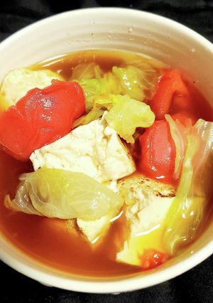 めんつゆで肉豆腐ならぬトマト豆腐レタス入-レシピのメイン写真