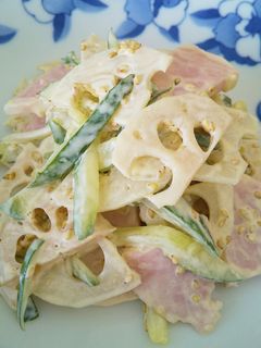 簡単!蓮根とハム胡瓜のマヨ醤油サラダ-レシピのメイン写真