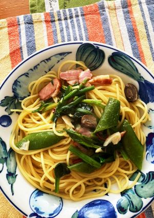 スナップえんどうとほうれん草の和風パスタ-レシピのメイン写真