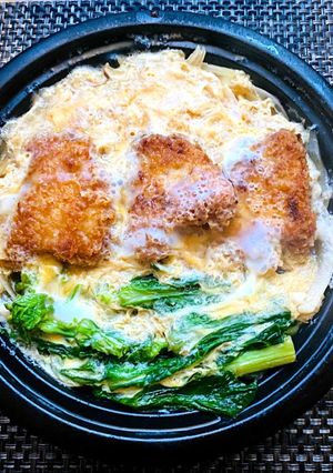 新玉ねぎの甘味たっぷりカツ煮　菜の花添え-レシピのメイン写真