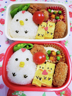 キャラ弁☆春休み♪にわとり&ひよこ弁当☆-レシピのメイン写真