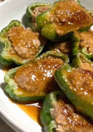 超簡単 ピーマンの肉詰め 生姜てりやき!-レシピのメイン写真