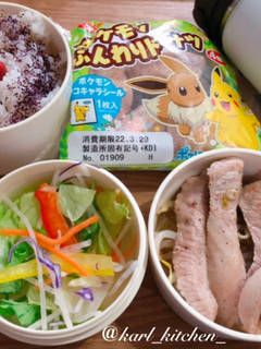簡単豚トロもやし炒め日の丸ご飯サラダ弁当-レシピのメイン写真