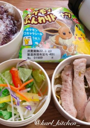 簡単豚トロもやし炒め日の丸ご飯サラダ弁当-レシピのメイン写真