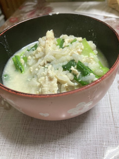 鳥ミンチ 椎茸 小松菜味噌オガタ雑炊-レシピのメイン写真