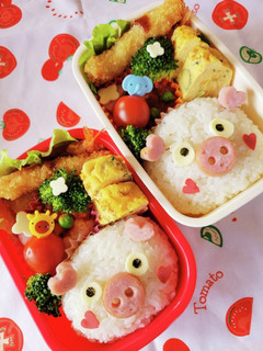 キャラ弁☆インパクト大☆ブタさん弁当☆-レシピのメイン写真